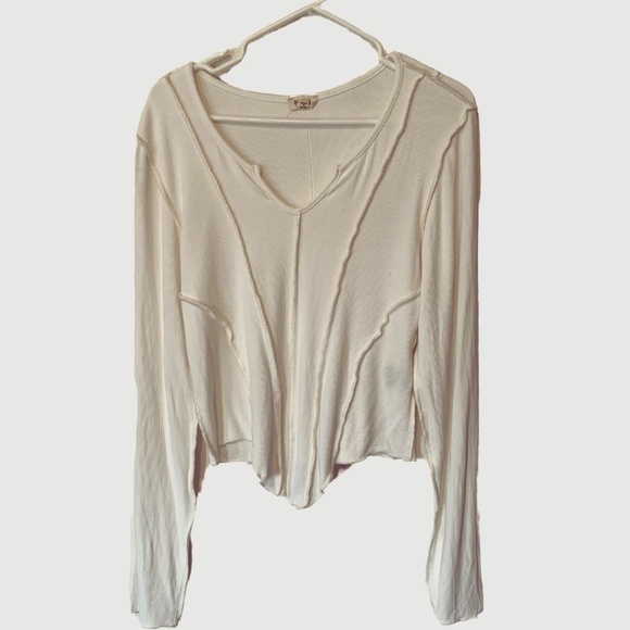 POL knit ribbed top in cream - Picture 1 of 2